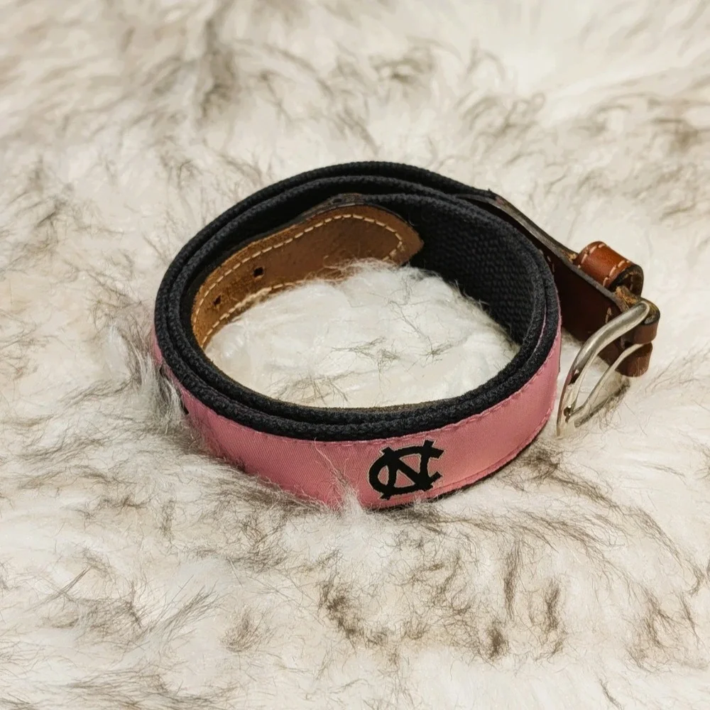UNC Womens Carolina Pink Moonshine Leather & Fabric Belt 34
